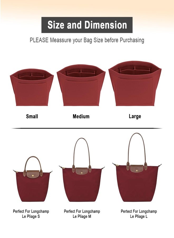 LOUKAYCCI منظم حقيبة يد LOUKAYCCI لحقيبة Longchamp Le Pliage L، مصنوع من اللباد، منظم حقيبة Longchamp Tote مع كوب (لون عنابي، حجم كبير) - Image 4